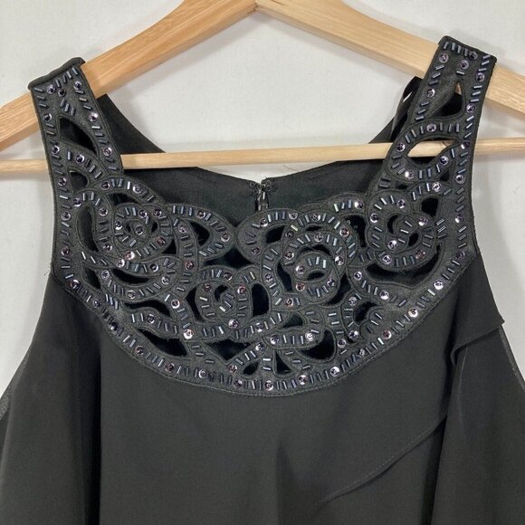 SLNY Sleeveless Beaded Dress Formal Cocktail Holiday Dance Swing Black 8 - Picture 3 of 9